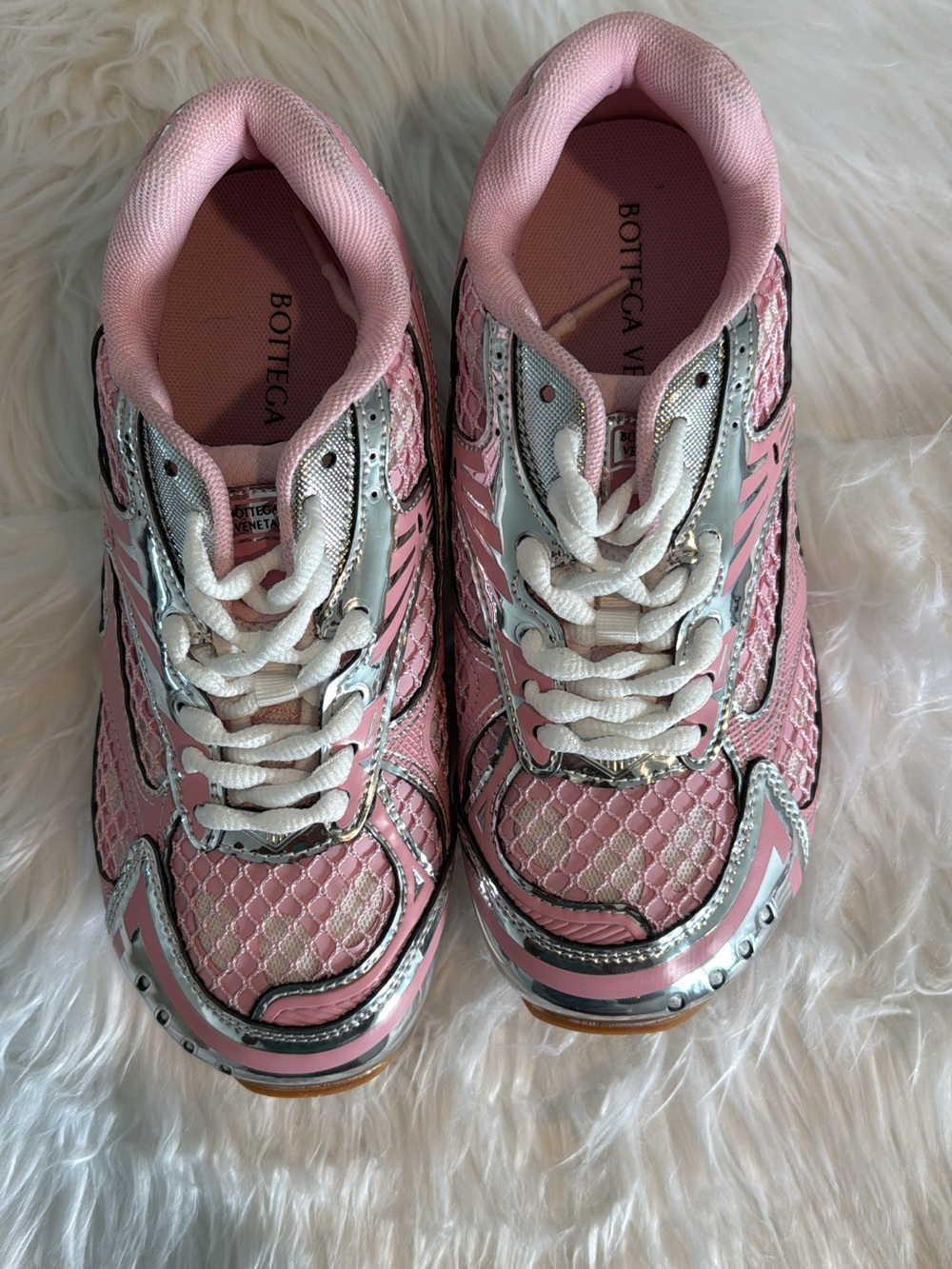 Bottega Veneta Pink and Silver Women's Mesh Sneakers - Picture 3 of 4